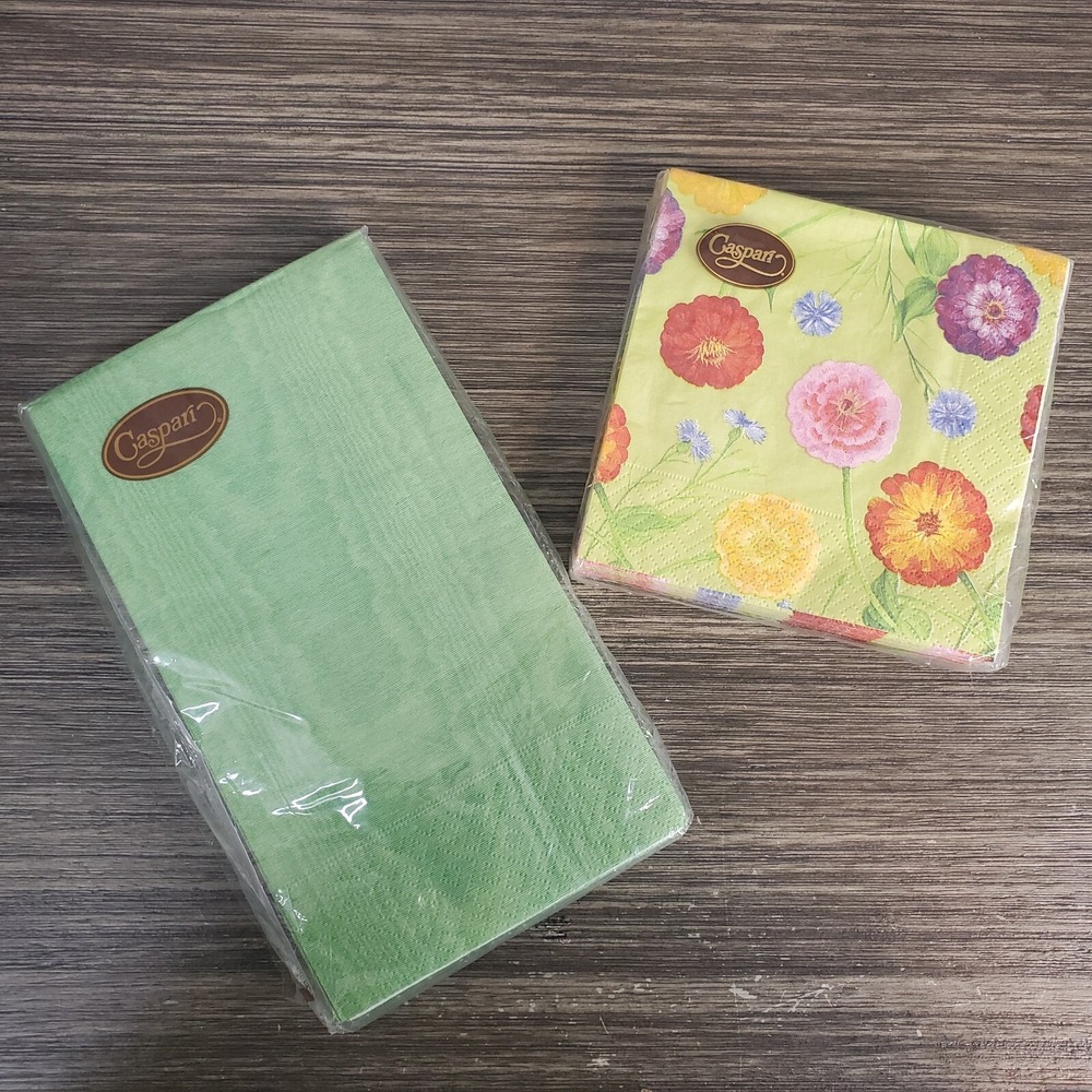 Caspari Zennia‎ Flower Paper Napkins Jade Green 15 ct & Floral 20 ct - 2 Packs
